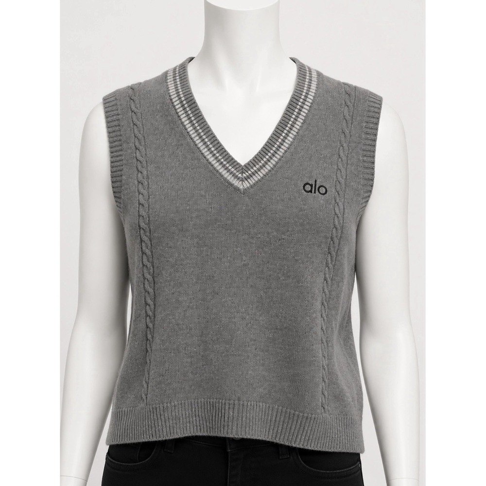 ALO Women's NEW Medium M Gray Sleeveless Cropped V Neck Sweater Vest Top Shirt